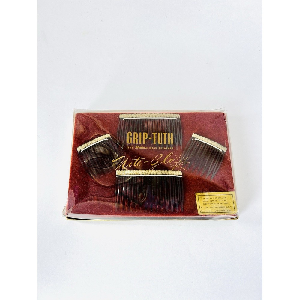 Vintage‎ Grip-Tuth Nite-Glo Glow In The Dark Tortoiseshell Hair Combs In Box